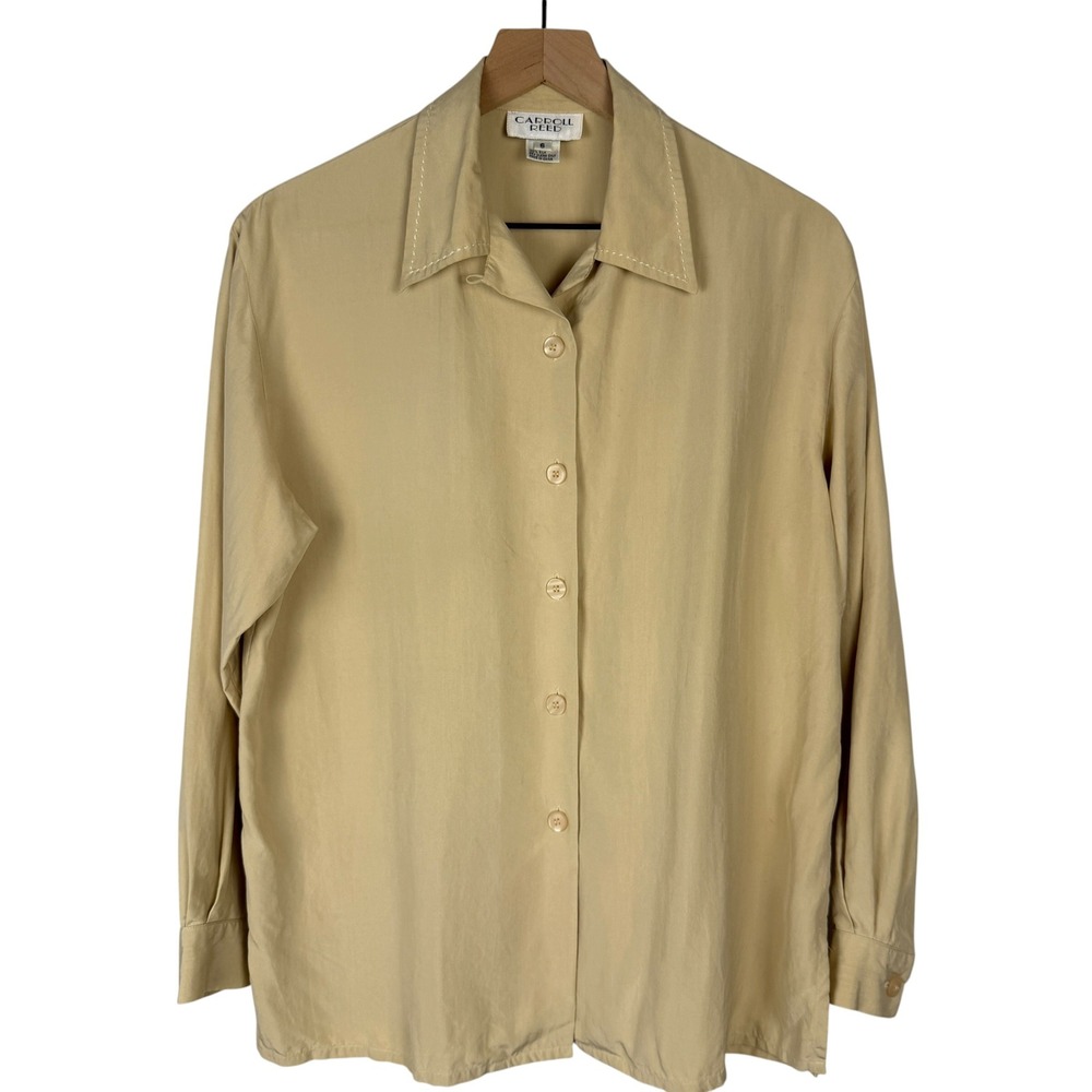 Carroll Reed Silk Blouse Womens 6 Tan Vintage Long Sleeve Button Down Shirt